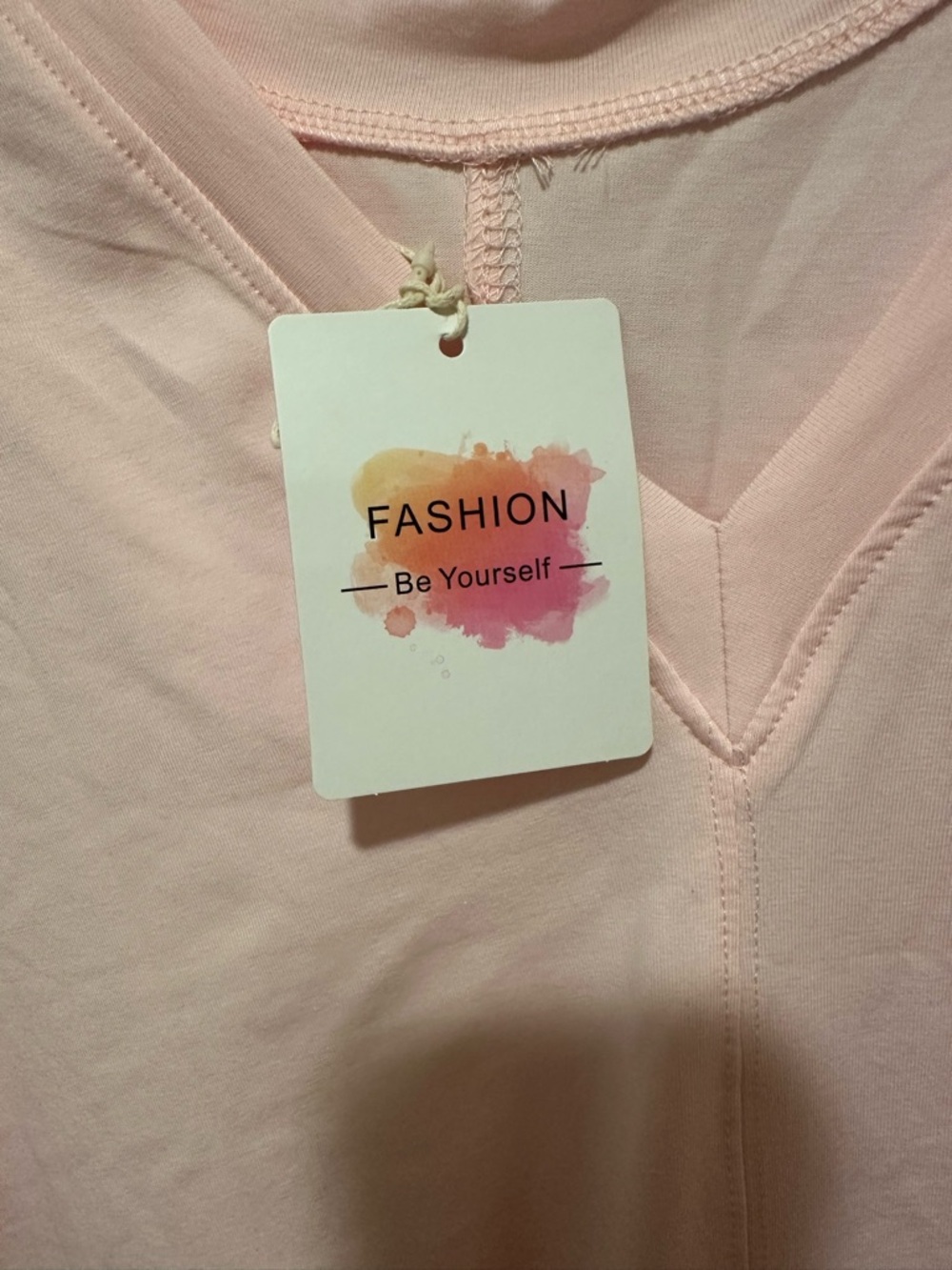 Light Blush V-Neck Tee Dress with Size Tag - Picture 5 of 10